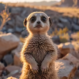 a small monkey is standing on the rocks