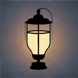 a lit lamp on a white light with black frame