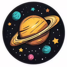 a drawing of an image of a saturn and its four satellites