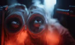 two red pipes sticking out of a bright orange flame