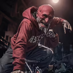 a red hoodie is worn on a man riding a motorcycle