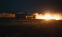a truck driving past a group of flares