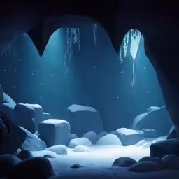 a deep cave with water in and rocks underneath