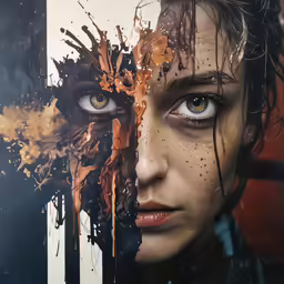 an artistic portrait with lots of paint on the face