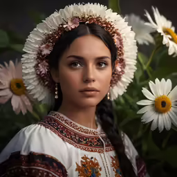 a woman with long braids and a flower in her hair