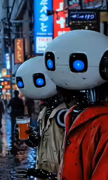 a couple of people with big eyes and one has a drink