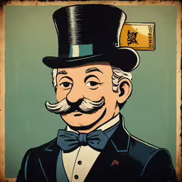 an image of a cartoon of a gentleman with a mustache,a painting of a gentleman with a bow tie and top hat