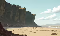 the rocky cliff has several large rocks near it