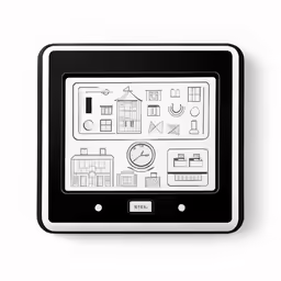 black and white electronic panel with various symbols on it