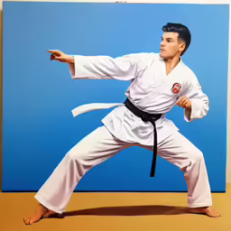 a man on the ground doing karate and posing