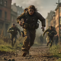 military men running down a path together