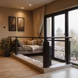 large window view of mountains outside the living room