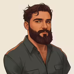 a man with a beard and green shirt