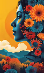 an illustration of a woman with flowers on her face