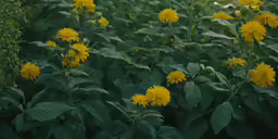 yellow flowers growing in a green garden