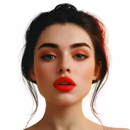 a beautiful woman with red lips and orange lipstick