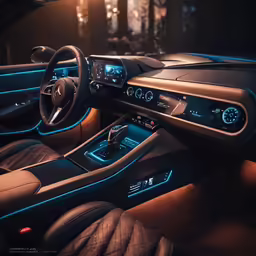 the interior of a car is illuminated by blue lights