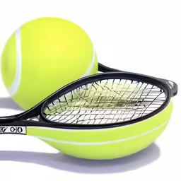 a tennis ball and racquet are stacked up