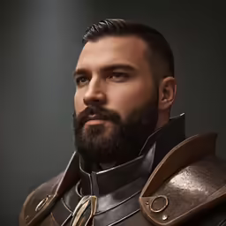 an artistic male character dressed in renaissance armor