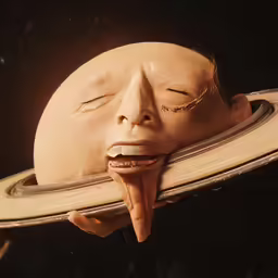 a very large plastic object with its face on the space shuttle