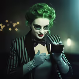 a man in costume holding up a glass
