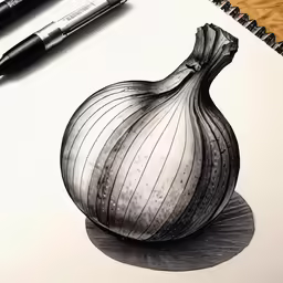 an onion in pencil on paper with a pen