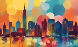 the city is a colorful drawing that makes it difficult to see how many colors can be seen in this painting