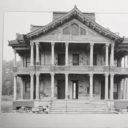 an old picture of a two story house