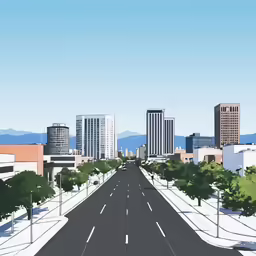 a highway with buildings on both sides of it