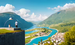 two people stand on top of a cliff