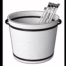 six pencils inside a white bucket with handles
