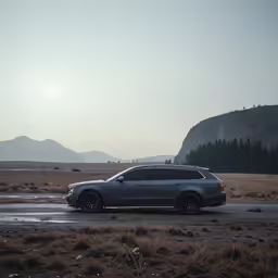 a car parked in the middle of a field