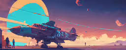 the artwork in the video game, cyber,a futuristic airplane parked on top of a road