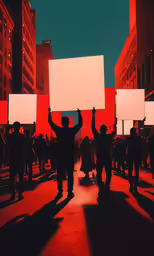 people with billboards holding signs against them on a street