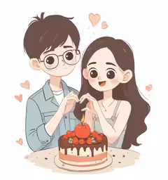 an illustration of two people next to a cake
