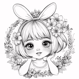 girl with flowers in her hair and large eyes