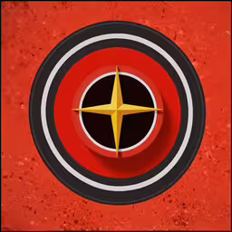 a compass on the front of a circular object,a circular emblem in the center with a star on it