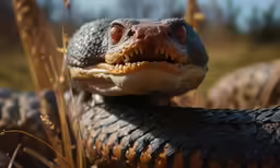 a close up of a snake with its mouth open