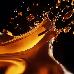 close up view of orange juice splashing down the water