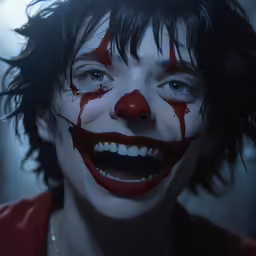 the clown is smiling for a photo