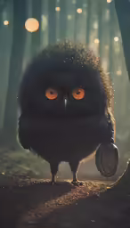 an owl standing in the middle of a forest