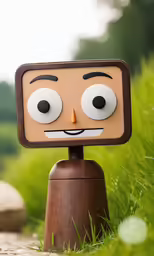 an interesting wooden decoration with eyes and mustache