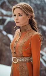 a woman standing in the snow with her hands in her pockets