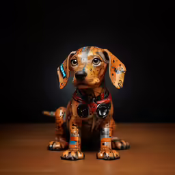 this toy is shaped like a dog with colorful markings