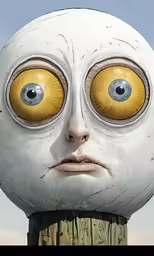 a cartoon character with large yellow eyes and an ugly face