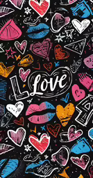 different kinds of handwritten love and hearts on black background