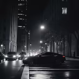 there is a street at night in front of some buildings