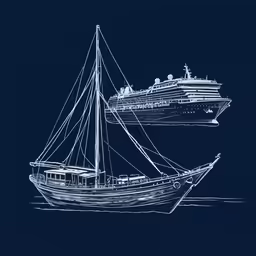 two boats that are sitting side by side