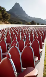 a long line of chairs with ties on them