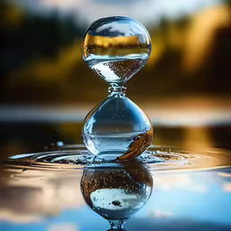 the glass is floating in the water on the surface